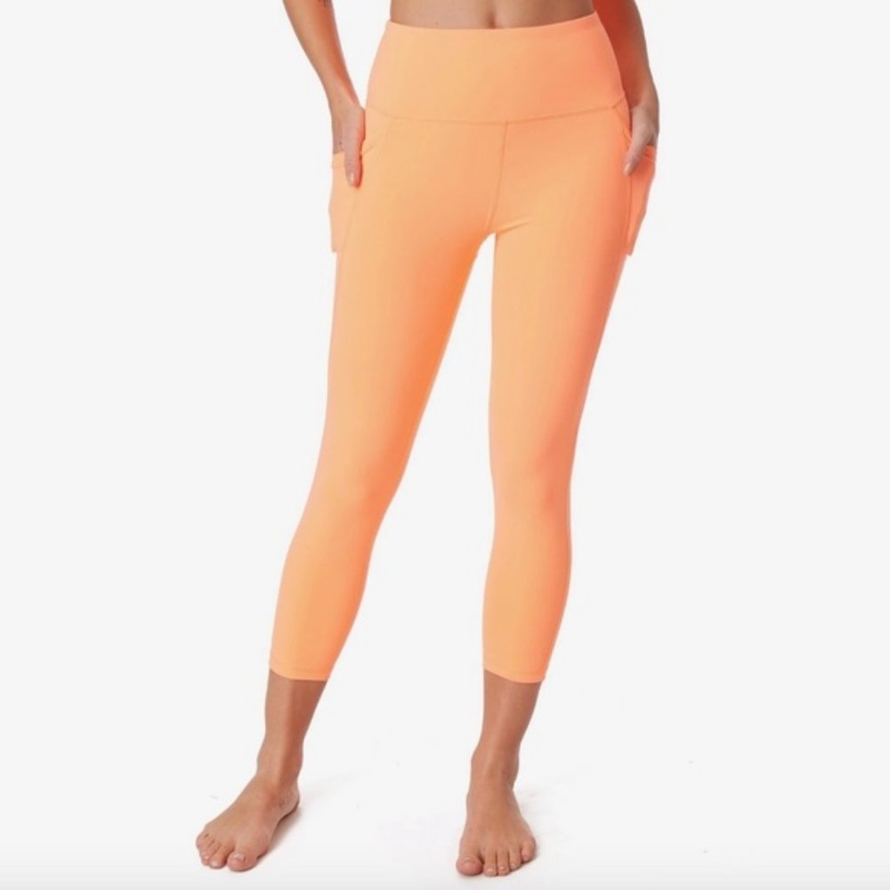X by GOTTEX Pocket Capri Leggings Neon Orange XS NWT $74